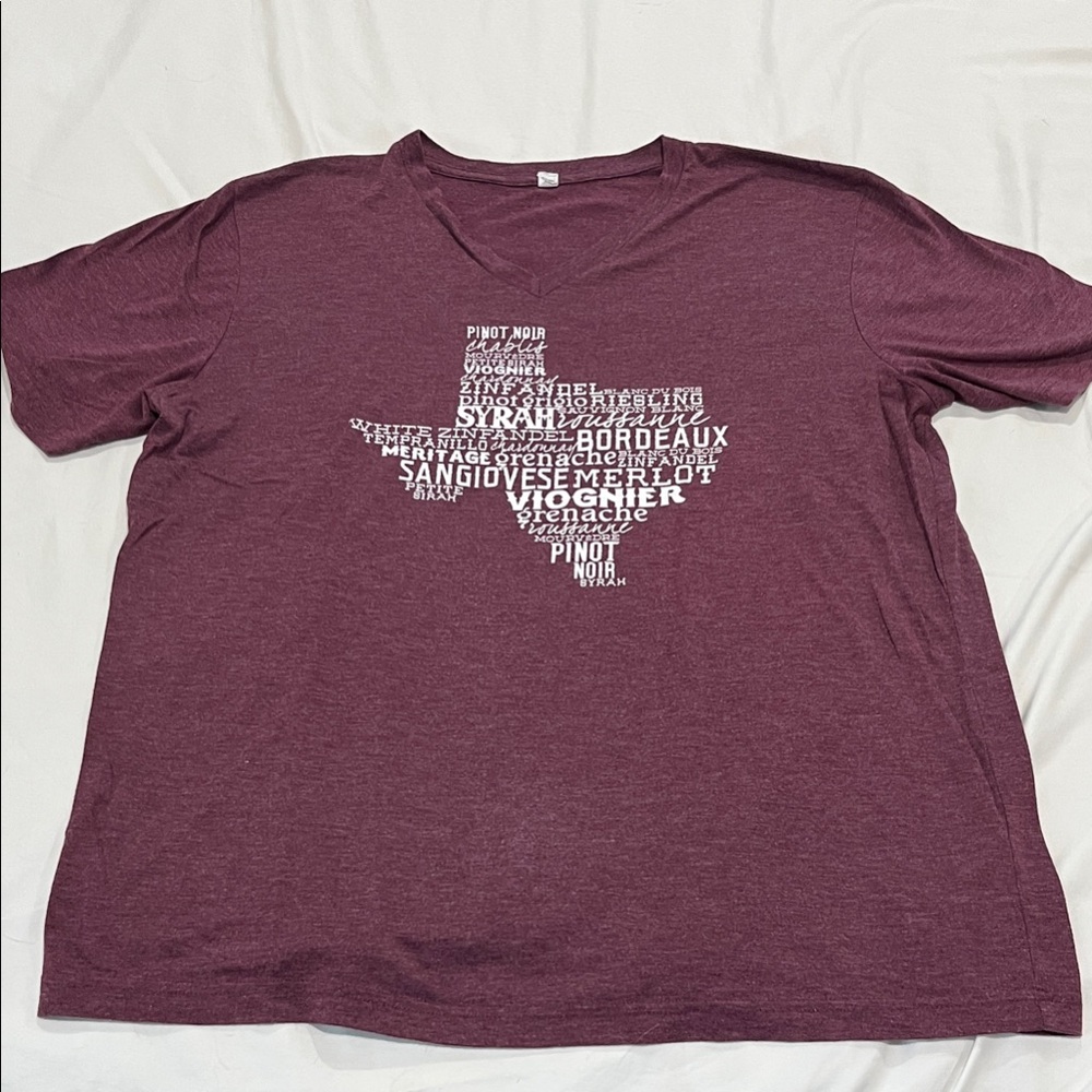 Texas Wine Word-Map Tee in Burgundy